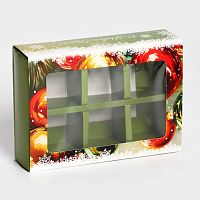 Коробка для 6 конфет Елочные игрушки, 13,7*9,8*3,8см