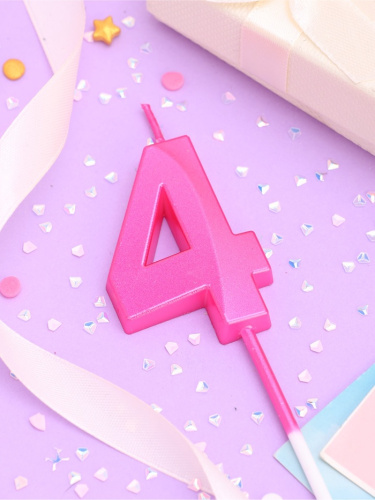 Свеча на шпажке «Грань», цифра "4", 5 см, розовая фото 2 Свеча на шпажке «Грань», цифра "4", 5 см, розовая фото 2