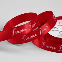 Лента атласная Forever love, 15 мм, 22м, красная
