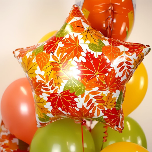 Воздушный шар фольгированный Звезда, Осенние листья фото 2