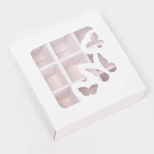 Коробка для 9 конфет «Бабочки», белый 13.7×13.7×3.8 см фото 3