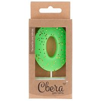 Свеча для торта цифра 0 НЕОН, зеленый с блестками, 4*6см