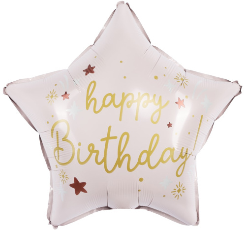 Воздушный шар фольгированный Звезда, Happy BirthDay (праздничные искры), светло-розовый, Сатин