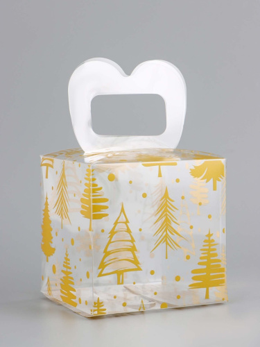 Коробка новогодняя ПВХ Ёлочки 11×11×11 см
