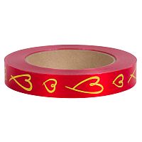 Лента полипропиленовая Золотые сердца, красный, 2см*50м