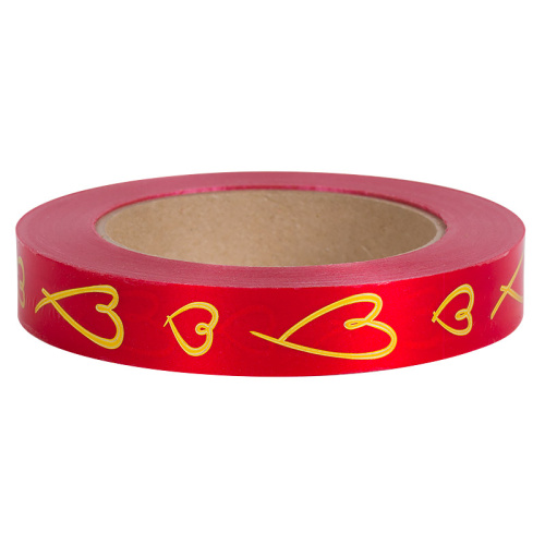 Лента полипропиленовая Золотые сердца, красный, 2см*50м