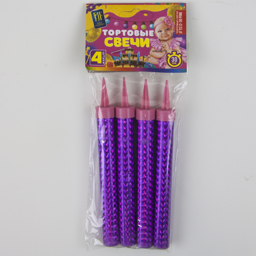 Свеча Фонтан для торта, 30сек, розовое пламя, 12см, 4шт фото 2