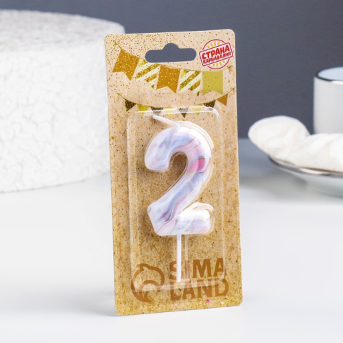 Свеча для торта "Белый мрамор", цифра "2", 5,5 см фото 2