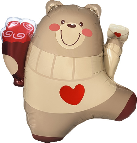 Воздушный шар фольгированный Сердце Фигура, Мишка с валентинкой Воздушный шар фольгированный Сердце Фигура, Мишка с валентинкой