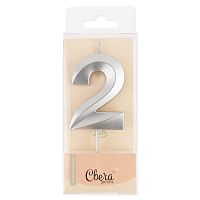 Свеча Цифра, 2 Грани, Серебро, Металлик, 4,2*6 + 4,5 см