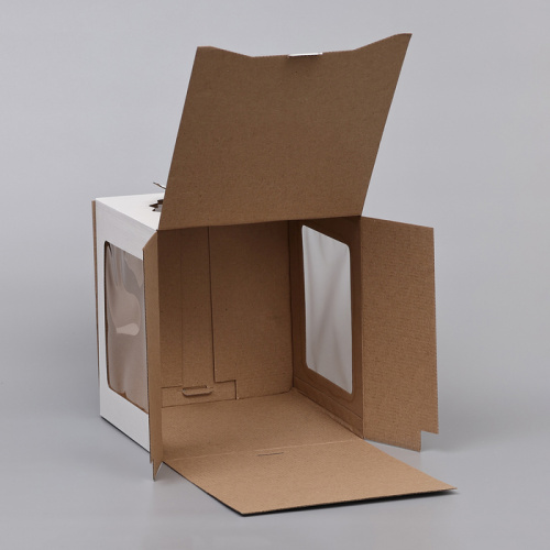 Коробка для торта 26x26x28 см, 2 окна, белая, с ручками фото 3 Коробка для торта 26x26x28 см, 2 окна, белая, с ручками фото 3