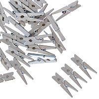 Декоративные мини прищепки, 3 см, серебро, 24 шт