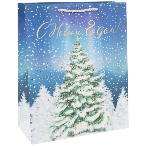 Пакет подарочный С Новым Годом! (елочка), металлик, 32*26*12см