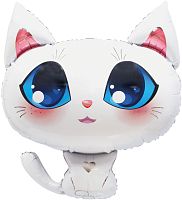 Воздушный шар фольгированный Мини-Фигура Котенок, белый, 1шт