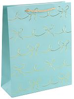 Пакет подарочный, Милые бантики, Бирюзовый, металлик, 23*18*10см