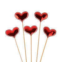 Пики-топперы Сердце, красный, металлик, 12см, 5шт
