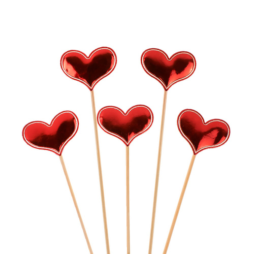 Пики-топперы Сердце, красный, металлик, 12см, 5шт