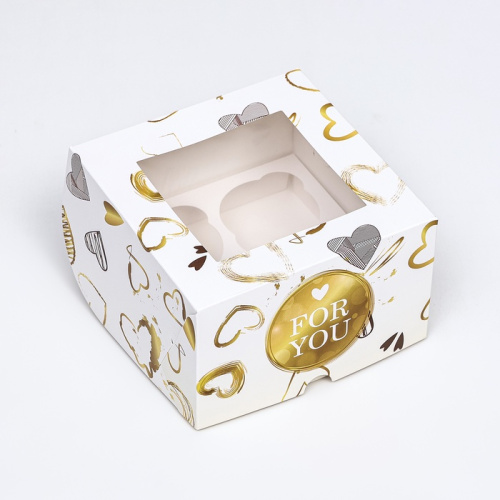 Коробка для 4 капкейков с окном, For you, 16×16×10 см фото 2