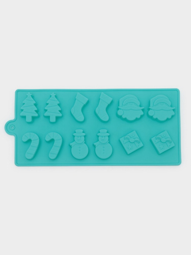 Форма для конфет и шоколада Новый год, силикон, 21.5×10 см, 12 ячеек, бирюзовая