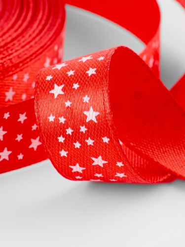 Лента атласная Звёзды, 15 мм, 23±1 м, Красная фото 2