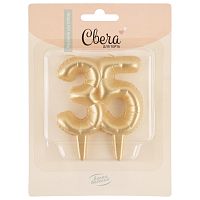 Свеча Цифра, 35 Юбилейные шарики, Золото, 8 см