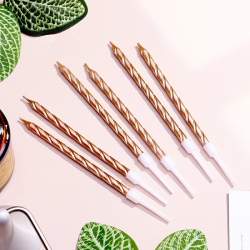 Свечи в торт витые с подставкой, 6 шт, 11 см, шампань фото 3