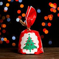 Пакет полиэтиленовый подарочный новогодний, с ушками «Ёлка», 13×22 см