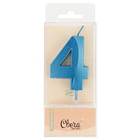 Свеча Цифра, 4 Грани, Синий, Металлик, 6см + 4,5 см