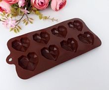 Форма для шоколада Сердце граненое 8в1, силикон 10,5*20см