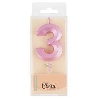 Свеча Цифра, 3 Грани, Розовый, Перламутр, 4,2*6 + 4,5 см