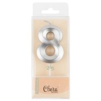 Свеча Цифра, 8 Грани, Серебро, Металлик, 4,2*6 + 4,5 см