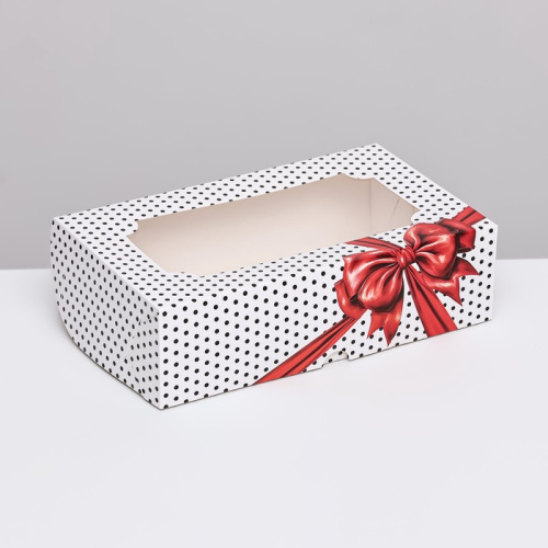 Коробка для зефира Горошек с бантиком, 25×15×7 см фото 2