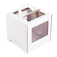 Коробка для торта 20x20x20 белая с оном с ручкой