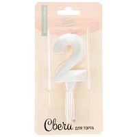 Свеча Цифра, 2 Грани, на шпажке, Жемчужный, Перламутр, 3,5*6,5 + 3,5 см