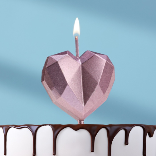 Свеча для торта "Сердце" грани, розовое золото фото 2 Свеча для торта "Сердце" грани, розовое золото фото 2