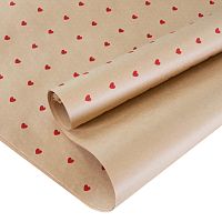 Упаковочная бумага Крафт Сердечки, красный, 0,7*1м