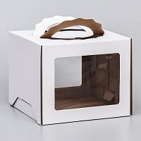 Коробка для торта 24x24x20 см 3 окна, с ручками, белая