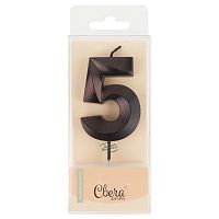 Свеча Цифра, 5 Грани, Черный, Металлик, 6см + 4,5 см