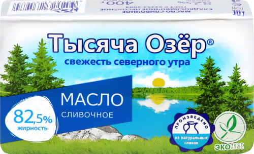 Масло сливочное несоленое Тысяча Озер 82,5%, 400гр