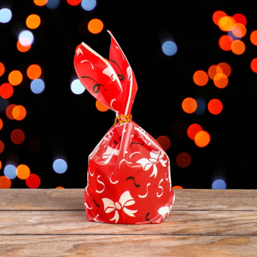 Пакет полиэтиленовый новогодний с ушками Бантики, 13×23 см