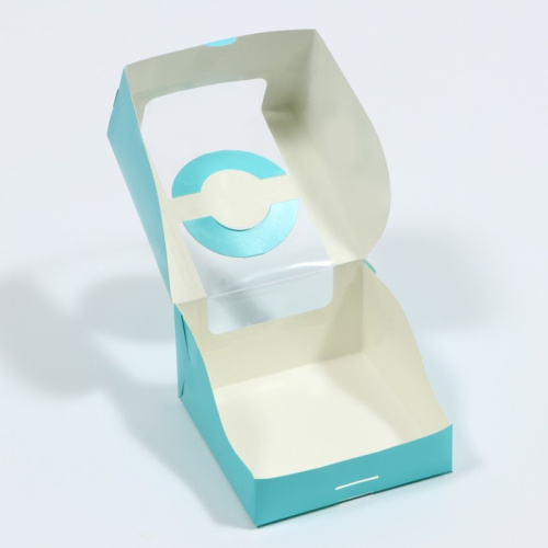 Коробка под бенто-торт с окном, голубой, 14 х 14 х 8 см фото 2 Коробка под бенто-торт с окном, голубой, 14 х 14 х 8 см фото 2