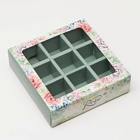 Коробка под 9 конфетRose с окном, 14.5×14.5×3.5 см