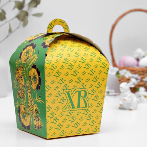 Коробка пасхальная «ХВ», зеленая хохлома, 17×17×26 см