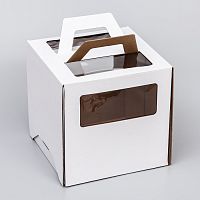 Коробка для торта 24x24x24, 2 окна, с ручками, белая