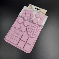 Форма для шоколада Кубик Цветок Сердце микс 15в1, силикон 13*19,5см