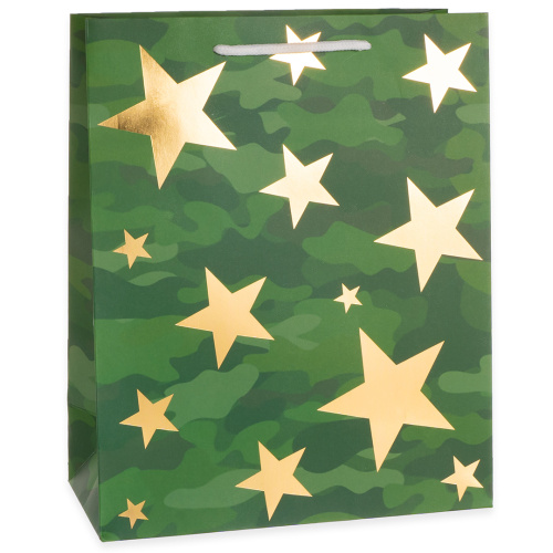 Пакет подарочный  Золотые звезды, Камуфляж, металлик, 41*31*12см