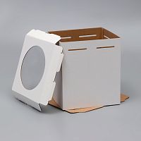Коробка для торта 50x50x50 см, с окном, «Круг», белая