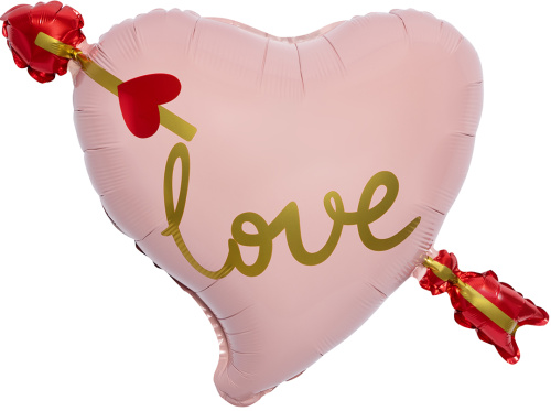 Воздушный шар фольгированный Сердце, Любовь, Стрела Амура, Розовый