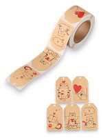 Наклейки бумага крафт Бирки. Котики, 3×5 см 200 шт, в рулоне