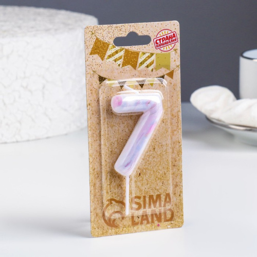 Свеча для торта "Белый мрамор", цифра "7", 5,5 см фото 2
